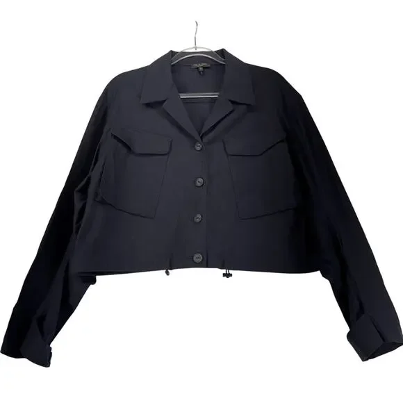 Rag & Bone Piper Linen Jacket Navy SZ L Big Pockets Adjustable Waist NWOT - Picture 5 of 11